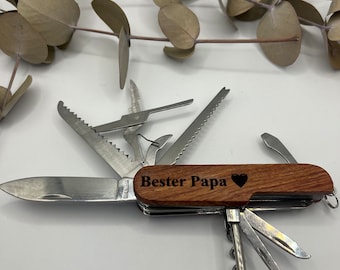 Personalized Stainless Steel Multifunctional Tool, Pocket Knife with Wooden Handle Custom Engraving Wooden Pocket Knife Christmas Gift