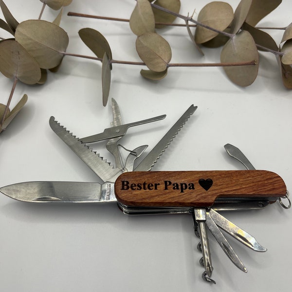 Personalized Stainless Steel Multifunctional Tool, Pocket Knife with Wooden Handle Custom Engraving Wooden Pocket Knife Christmas Gift
