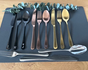 Besteck Erwachsene personalisiert Gravur Buchstabe Messer Gabel Löffel Edelstahl Schwarz Silber Rose Gold Love Geschenk Gold Weihnachten