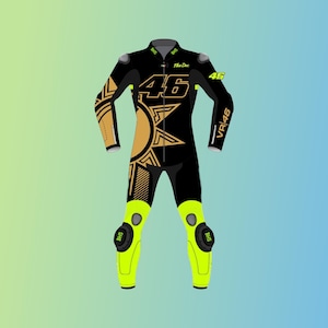 Valentino Rossi VR46 2025 Motorcycle Leather Racing Suit, Customized Motorbike Track Race Suit