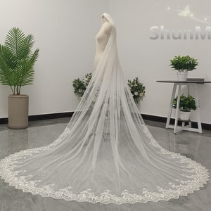 Sequin Lace Bridal Veil Luxury Wedding Single Layer Lace Veil Cathedral Length White or Ivory Sequin Lace Veil