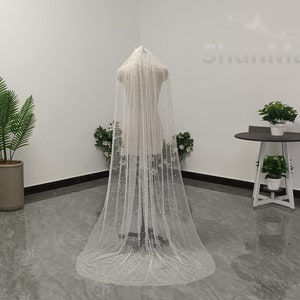 シングルレイヤーアイボリービーズベールカテドラルウェディングパールベール美しいブライダルホワイトビーズベールコーム付き
