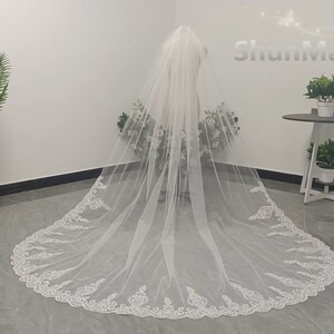 Lace Cathedral Length Bridal Veil Single Layer Sequin Lace Veil White or Ivory Sequin Lace Veil Wedding Dress with Combed Veil