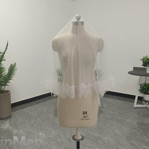 One Layer Lash Lace Trimmed Veil Ivory White Lace Veil Bridal Wedding Lace Tulle Vail One Drop Draped Veils