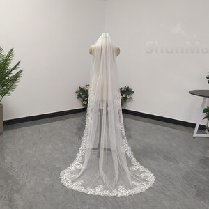 Bridal Lace Veil Chapel Veil Ivory 1 Layer Sequined Lace Veil Wedding Veil White Tulle Veil Sequined Lace