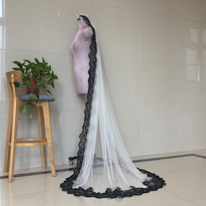 Romantic Wedding Lace Veil, Cathedral White Ivory, Black, Champagne Lace Veil, Two tone Lace Veil Bridal Veil