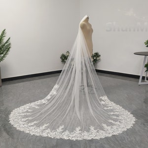 Elegant Bridal Sequin Lace Veil Lace Cathedral Wedding Veil Single Layer White Sequin Lace Veil Wedding Ivory Veil