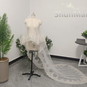 Lace Cathedral Veil, Romantic Wedding One Layer Lace Veil, Elegant Bridal Lace Drape Veil, Bridal Accessories