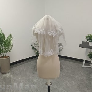 Bridal Veil, Lace Applique Veil, White Lace Applique Veil ,Ivory Lace Veil Short Wedding Tulle Veil Two Layers Lace Veil