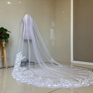 Romantic Wedding Lace Veil Cathedral, White Ivory Bridal Lace Veil Wedding Accessories