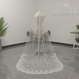 Cathedral One Layer Sequin Lace Veil Vintage Wedding White Sequin Lace Veil Beautiful Bridal Ivory Lace Veil