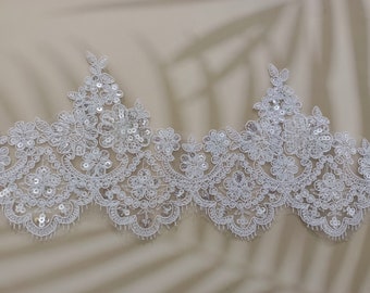 White Or Ivory Sequin Lace Fabric