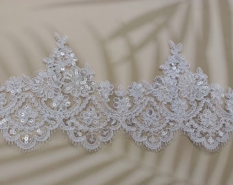 Tissu de dentelle à paillettes blanc ou ivoire