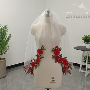 Unique White or Ivory Floral Lace Veil Wedding Short Lace Veil Elegant Bridal One Tier Romantic Lace Veil
