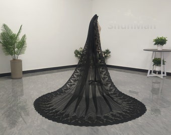 Black Lace Veil Gorgeous Cathedral Wedding Veil Vintage One Layer Lace Applique Veil White and Ivory Bridal Veil