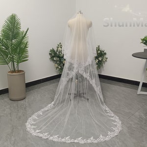 Wedding Veil, Bridal Lace Veil, White Ivory Lace Veil, Cathedral One Tier Drape Veil, No Comb
