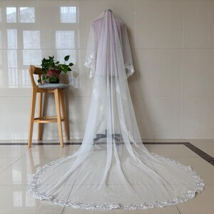 Romantic Wedding Lace Veil Cathedral, White Ivory Bridal Lace Veil Wedding, Round Veil
