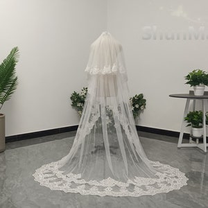 Cathedral Two Tier Lace Sequin Veil White Ivory Sequin Lace Veil Vintage Wedding Bridal Lace Veil Comb Veil