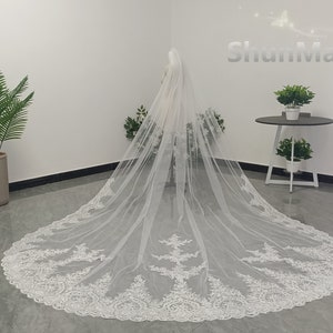 Beautiful Cathedral Wedding Lace Veil Trendy Single Layer Sequin Lace Veil White or Ivory Bridal Lace Applique Veil
