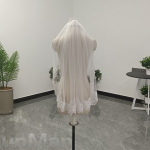 Sequin Lace Veil, Beautiful Bridal White Ivory Lace Veil, Cropped Wedding Lace Sequin Veil, One Layer Soft Tulle Veil