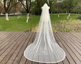 Bruiloft Pailletten Edge Veil, Kathedraal Single Layer Pailletten sluier, Wit of Ivory Tulle Veil, Bruids bruiloft Unieke Sluier