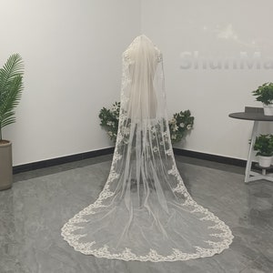 Ivory One Layer Lace Veil Beautiful Bridal White Lace Veil Cathedral Wedding Lace Veil Wedding Accessories
