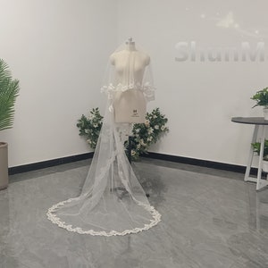 Single Layer Beaded Lace Veil Beautiful Bridal Drape Veil Cathedral Wedding Dress Ivory Pearl Veil