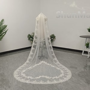 Romantic Wedding Lace Veil, Cathedral White Heart Shape Lace Bridal Veil Ivory Single Layer Lace Veil, Beautiful Bridal Wedding Lace Veil