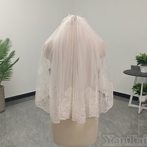 Short White Sequin Lace Veil Beautiful Bridal Ivory Lace Edge Veil Women Wedding 1 Layer Lace Veil Soft Tulle Veil
