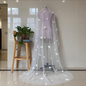 Cathedral white, ivory, pearl butterfly veil, beautiful cathedral wedding veil, Mantila style veil
