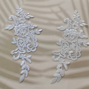 Tessuto in pizzo per velo da sposa cattedrale, decorazione in pizzo per matrimonio, bellissimo bianco avorio, 1 paio di materiali per applique in pizzo.