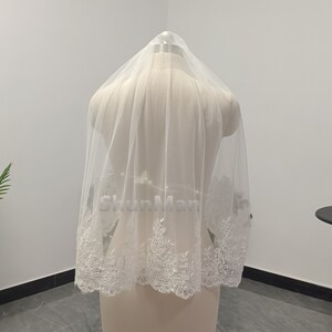Elegant Bridal Sequin Lace Veil Women Wedding White Ivory Lace Sequin Veil Single Layer Tulle Short Veil Bridal Headpiece