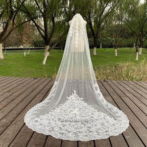 Romantic Wedding Sequin Lace Veil,Cathedral White/Ivory Lace Veil, Elegant Bridal Wedding Tulle Veil, Single Layer Lace Sequin Veil