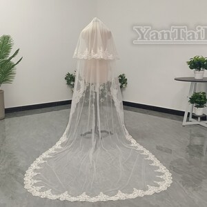 Two Layer White Ivory Lace Veil Lace Cathedral Wedding Veil Elegant Bridal Lace Veil with Comb