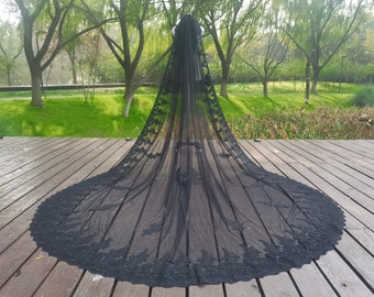 Luxus Hochzeit Spitze Applikation Schleier Eleganter Weißer / Elfenbein / Schwarzer Braut Spitzenschleier Kathedrale Einschichtiger Vintager Spitzenschleier