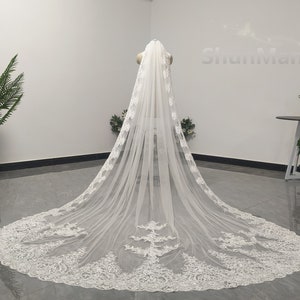 Wedding Veil Luxury Cathedral Sequin Lace Wedding Veil Single Layer Long Lace Applique Veil Ivory Bridal Veil Wedding White Veil