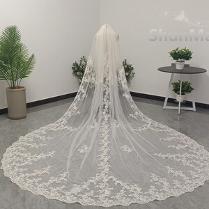 Luxurious Cathedral Wedding Lace Applique Veil Fashion White Ivory Vintage Lace Veil Beautiful Bridal Single Layer Lace Applique Veil