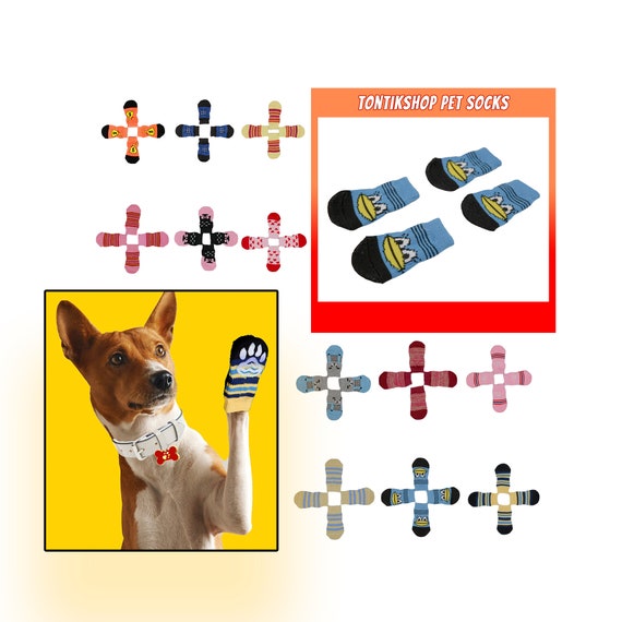Tontikshop Handmade Small/medium/large Dog Socks , 4 Pcs , Anti-slip Dog  Socks, Cat Socks, Dog Cat Paw Protector With Rubber,dog Cat Booties 