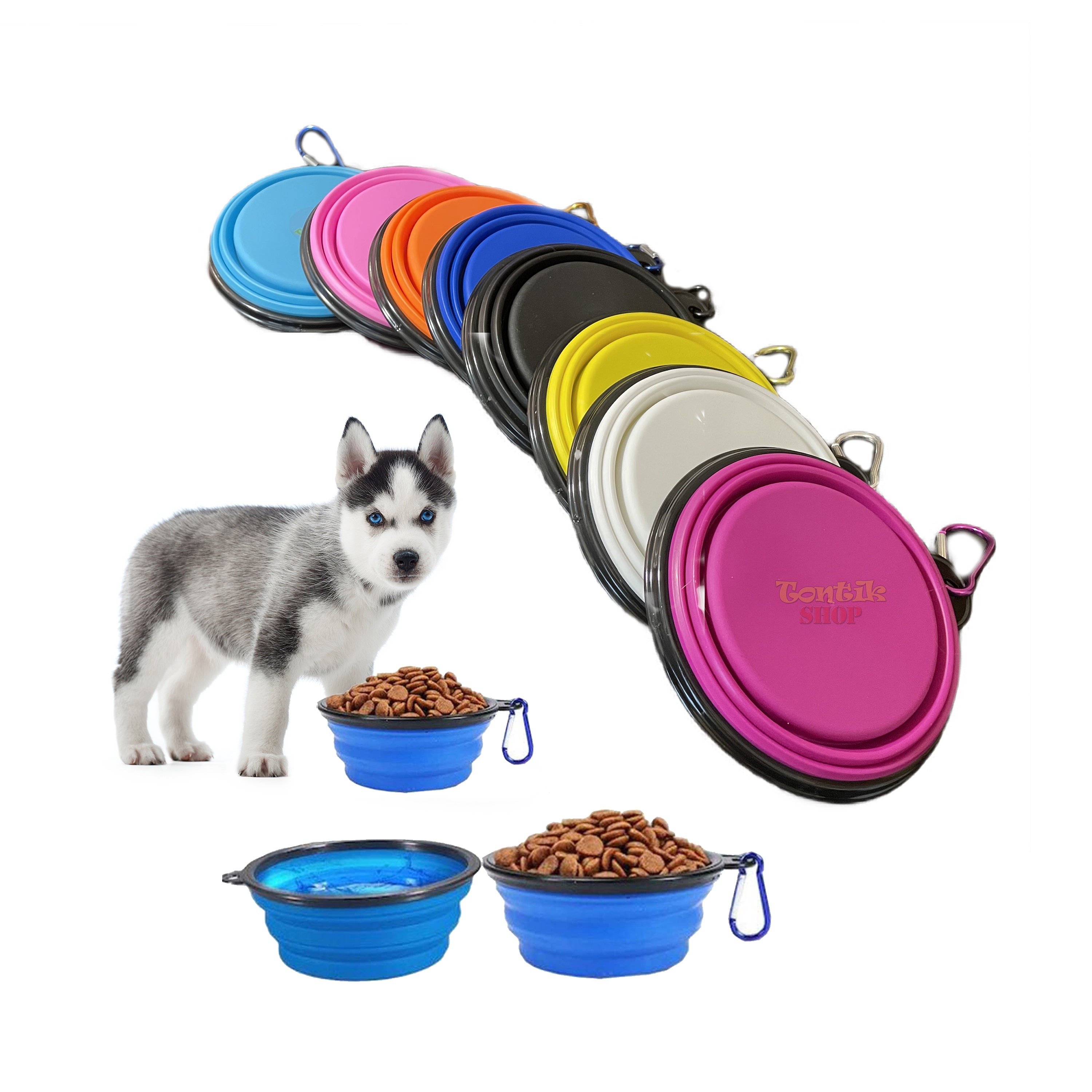 Gorilla Grip Collapsible Dog Bowl, Silicone Set of 2 Travel Bowls with  Carabiner, Foldable and Portable Accessories for Cat and Dogs, Small Pet  Hiking