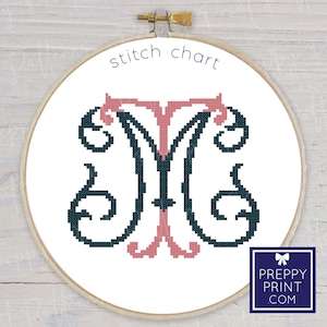Custom Two Letter Couture Interlocking Monogram | Needlepoint Stitch Chart | Cross Stitch Pattern | PDF Download | Choose Letters & Colors