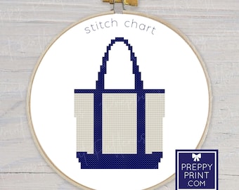 Preppy canvas bootdraagtas | Borduursteektabel | Kruissteekpatroon | Patroon direct downloaden