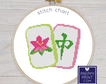 Preppy mahjongtegels | Borduursteektabel | Kruissteekpatroon | Patroon direct downloaden