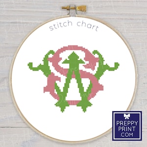 Custom Two Letter Chic Interlocking Monogram | Needlepoint Stitch Chart | Cross Stitch Pattern | PDF Download | Choose Your Letters & Colors