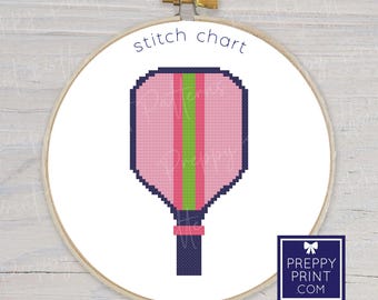 Preppy Pickleball Paddle met lintstrepen | Borduursteektabel | Kruissteekpatroon | Patroon direct downloaden
