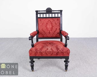 Antiker Armlehnstuhl Gründerzeit Sessel Polsterstuhl Historismus Rot Samt