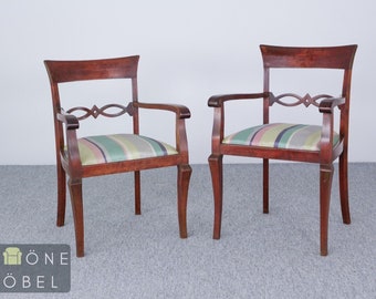 2x Biedermeier Esszimmerstühle Armlehnen Stühle Antik Stil Stuhl Essstuhl Chair