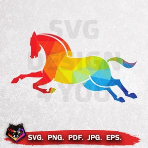 Horse Running Silhouette, Color Poly, Mosaic Design, Svg, Eps, Pdf, Png, Jpg, Animal