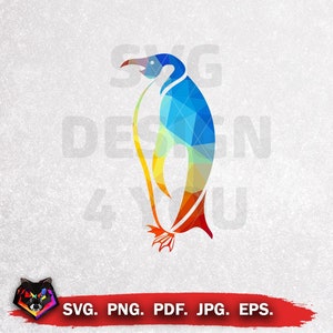 Penguin Silhouette, Color Poly, Mosaic Design, Svg, Eps, Pdf, Png, Jpg, Animal
