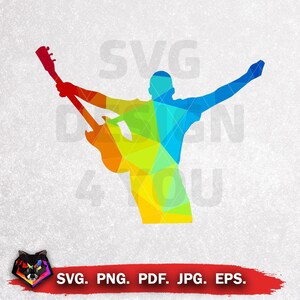 Guitarist, Man, Silhouette, Color Poly, Mosaic Design, Svg, Eps, Pdf, Png, Jpg