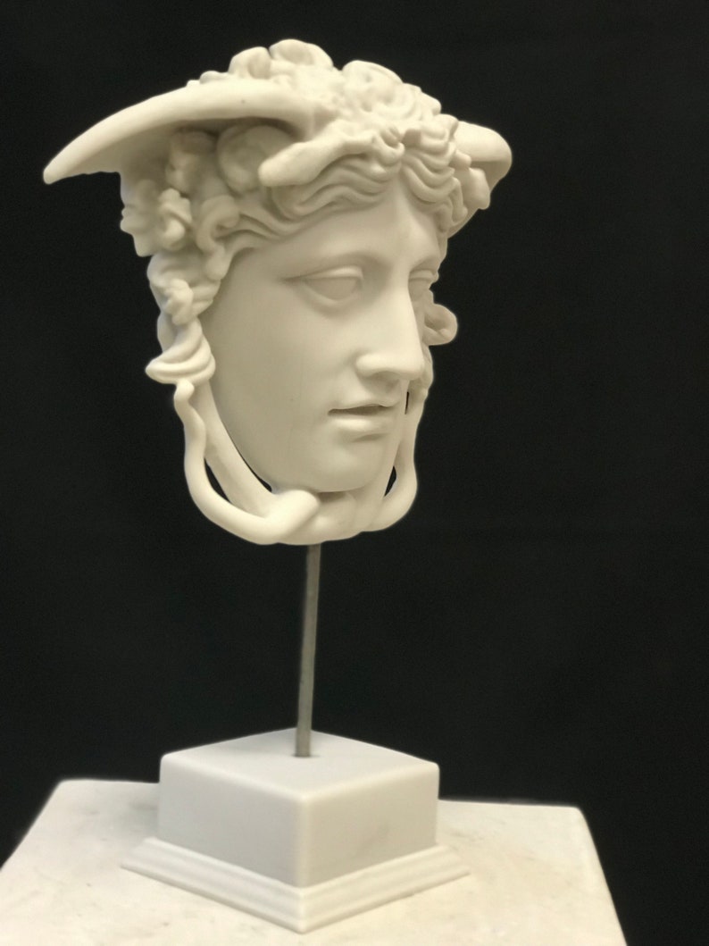 Medusa Head Statue on Base Greek Mythology Sculpture Antique Etsy